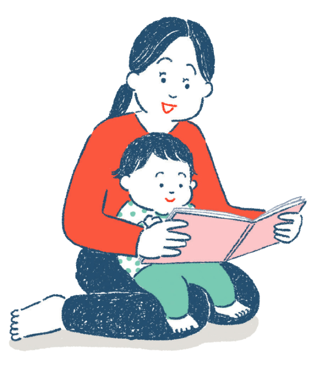 女性が子どもに読み聞かせをしているイラスト