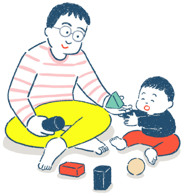 男性が子どもと積み木で遊んでいるイラスト
