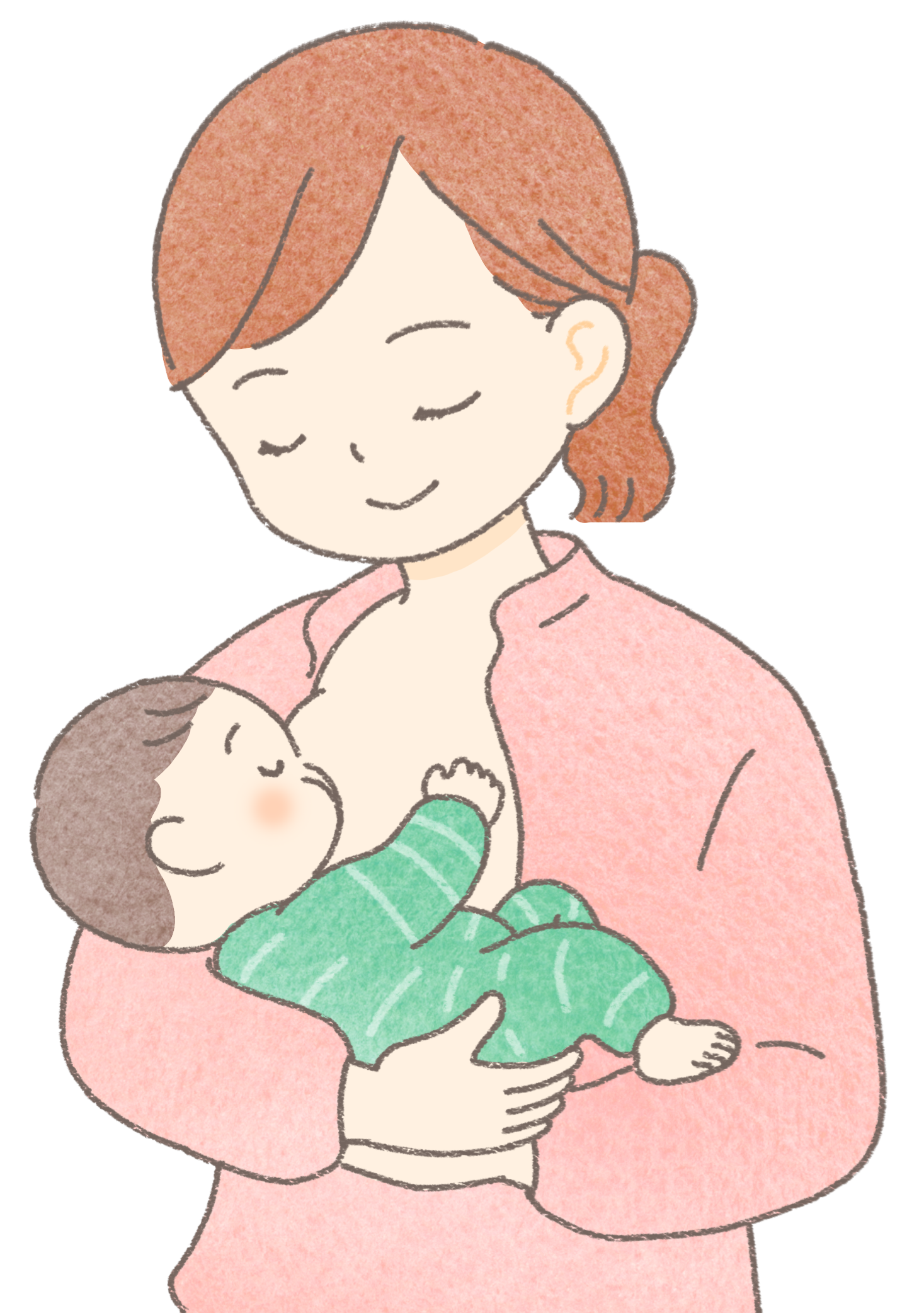 赤ちゃんを抱っこして、母乳をあげているママ